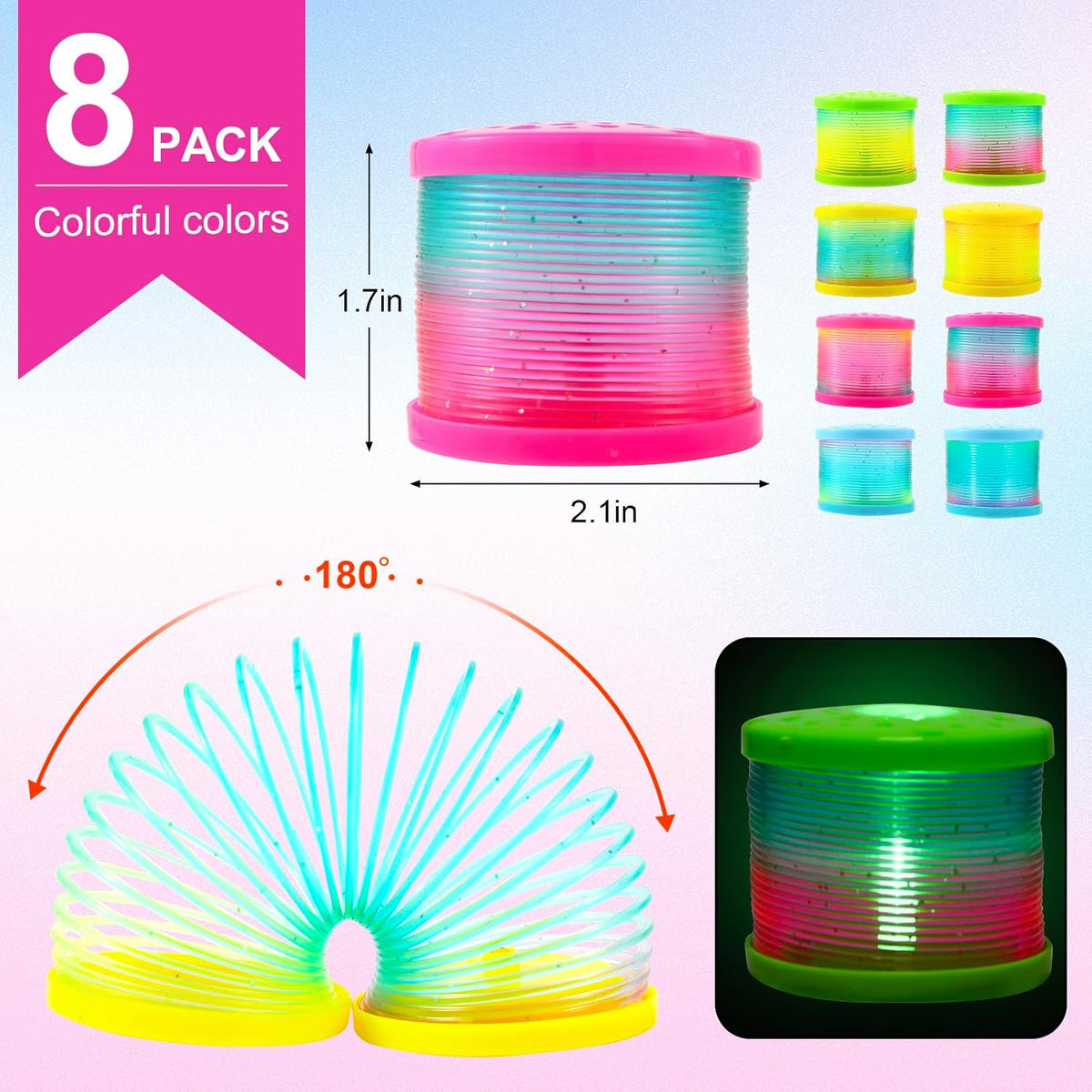 ZJDL glow in the dark coil spring toys, 8 pack of mini rainbow springs - view 2