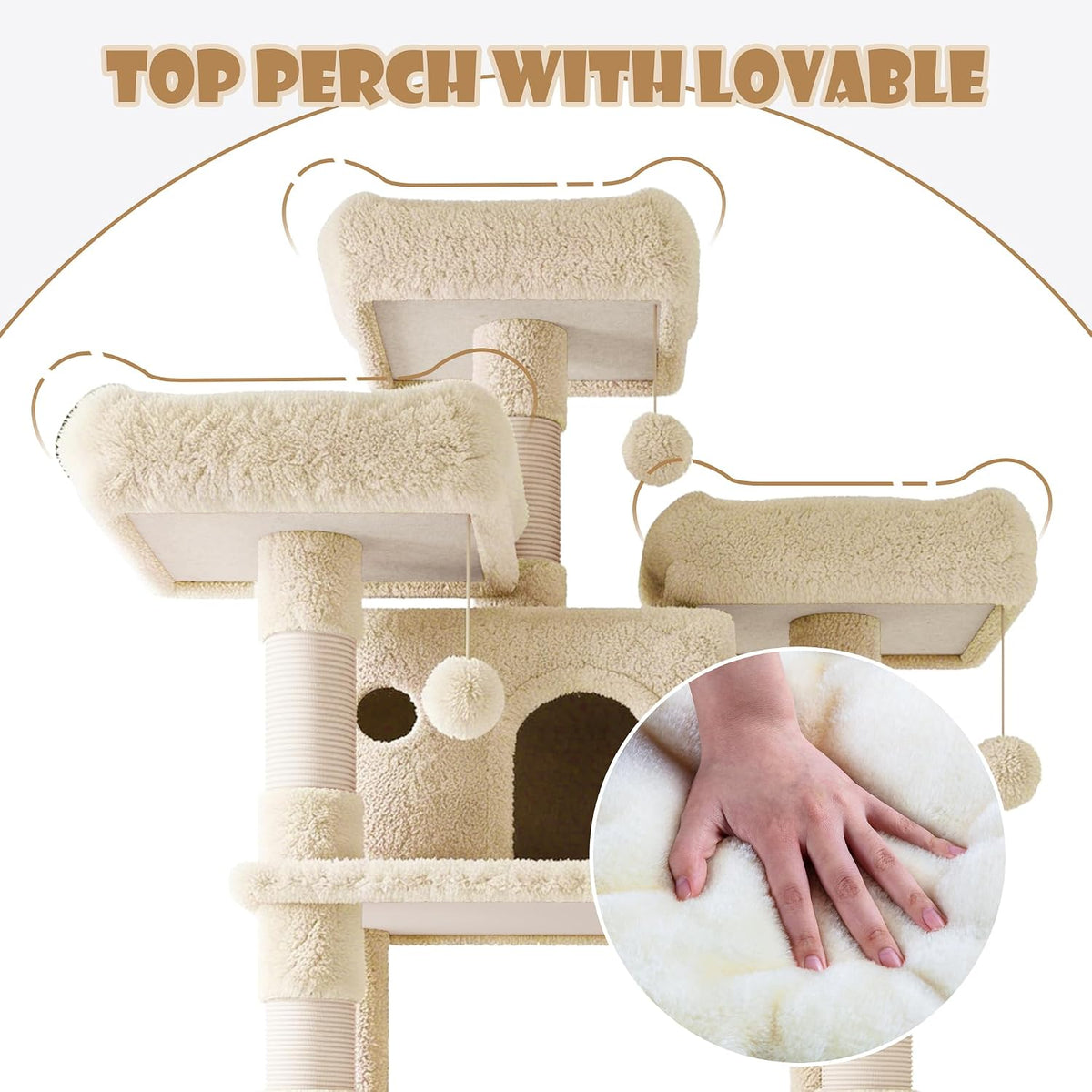 SHA CERLIN 68 Inches Multi-Level Large Cat Tree for Large Kitties/Big - 81in / Beige - image 4