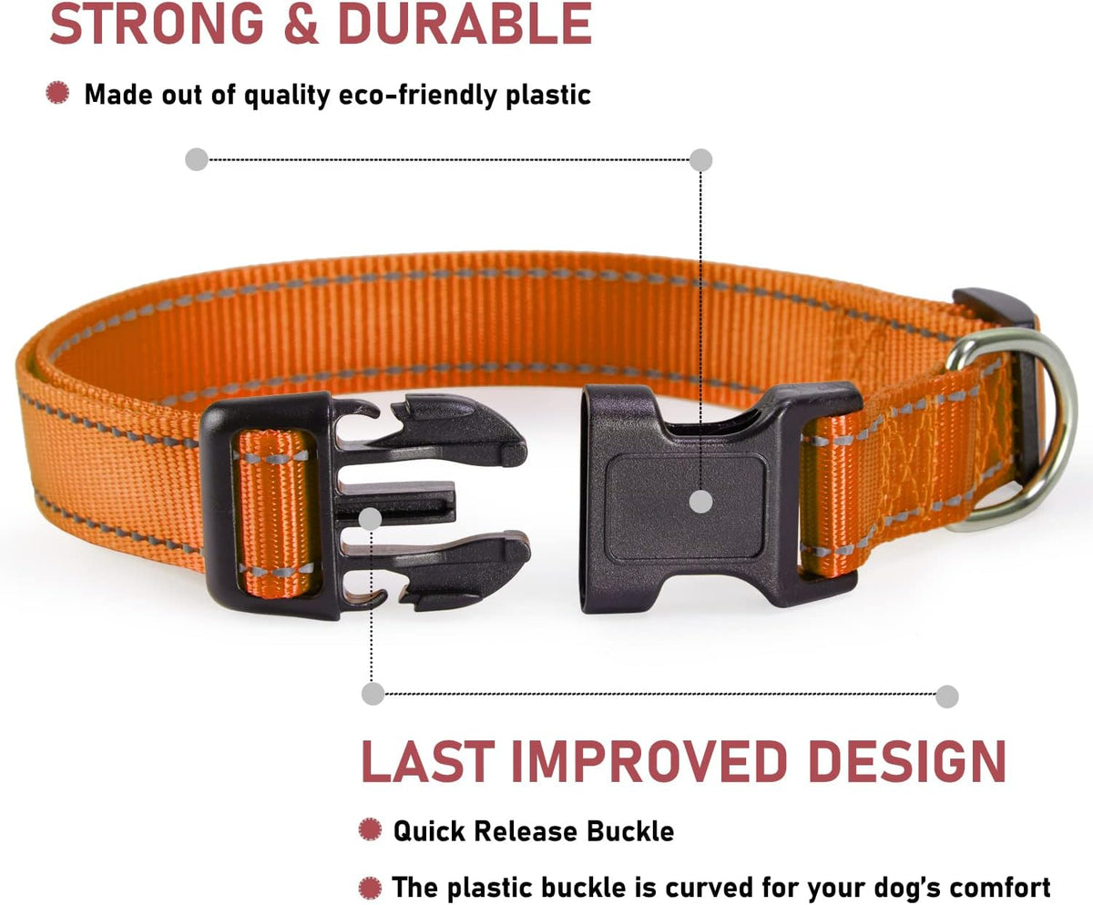 Reflective Dog Collar, Puppy Collar with Buckle Adjustable - Orange / XLarge :Width 1",Neck 16-26" - image 2