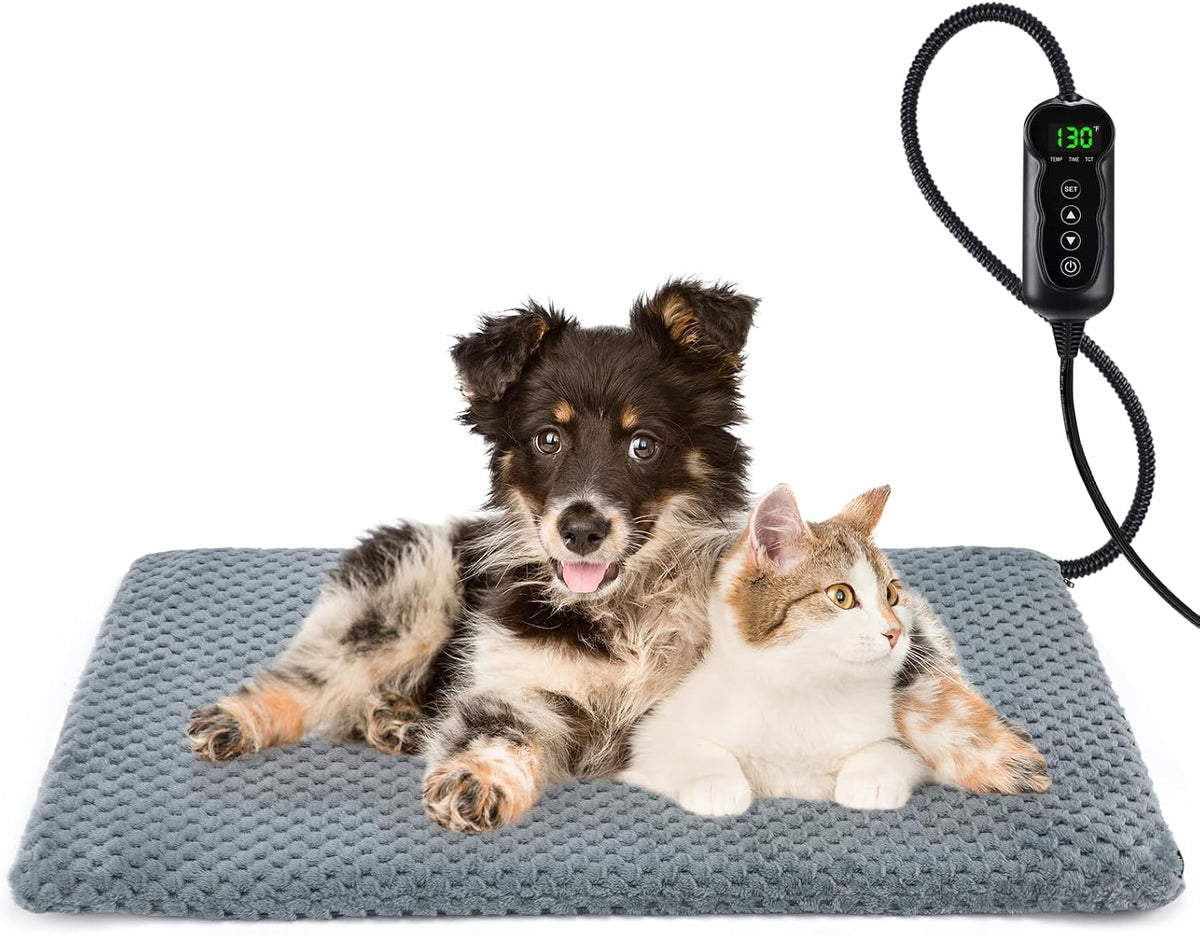 Heated Dog Bed, Waterproof Adjustable Temperature Dog Cat Heating Pad with Timer, Indoor Pet - M: 28" x 20" / Grey