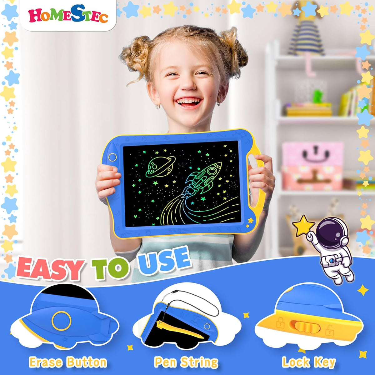 Astrodraw Drawing Pad, LCD Writing Tablet for Kids - Blue/Yellow - image 2