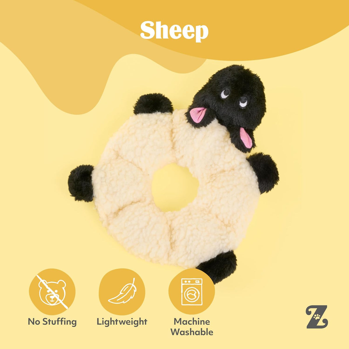 ZippyPaws Loopy No Stuffing Dog Toys to Keep Them Busy, 10" - Sheep / 10 x 8 x 1 in (Pack of 1) - image 4