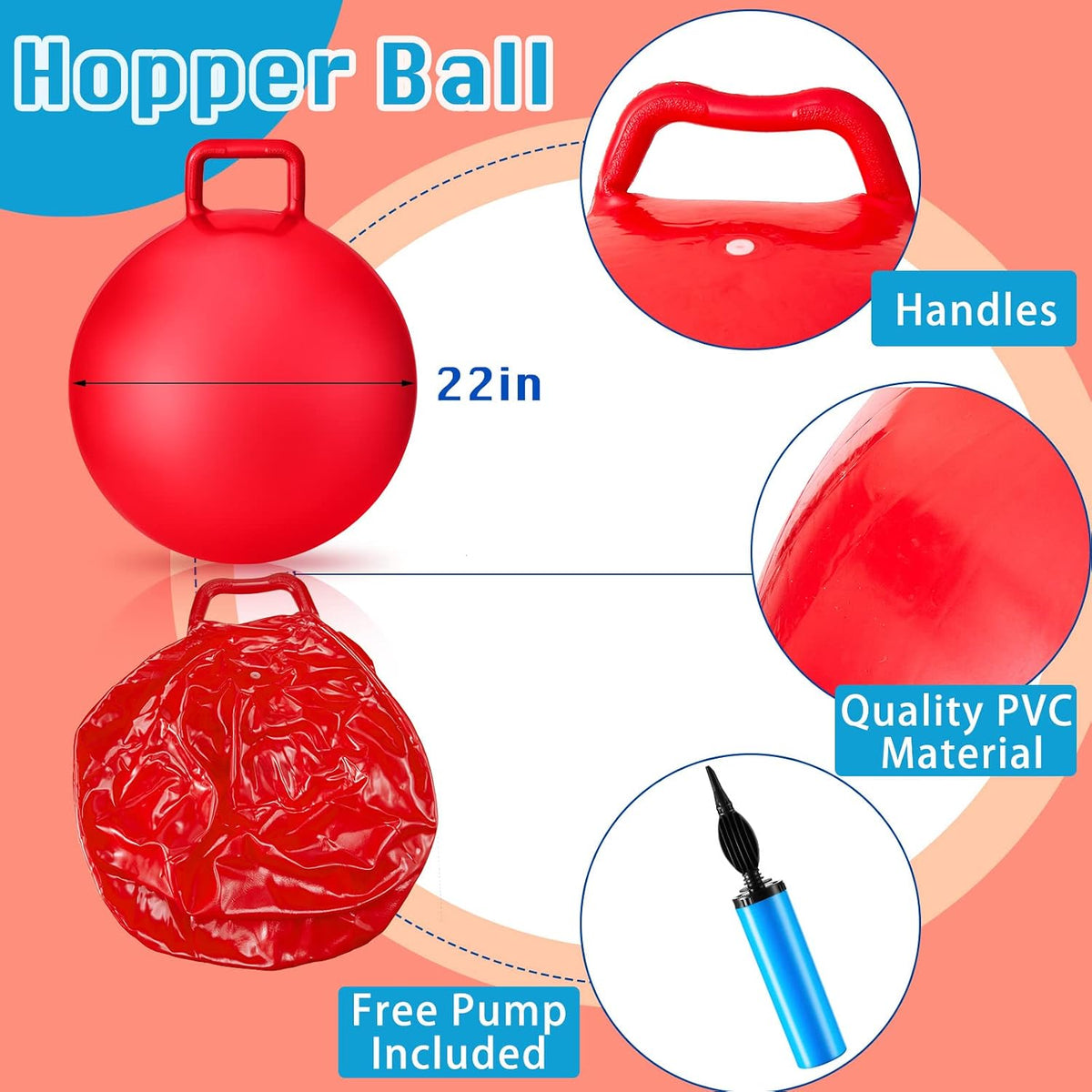 Lewtemi 3 Pcs 29" Hopper Ball Handle, Gradient Red - 22" / Red, Blue, Green - image 2