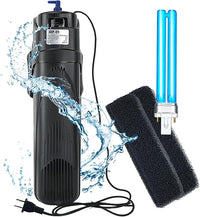 COOSPIDER Aquarium Filter Sun JUP-01 for 40-80 Gallon Tank Clear, U-V Fish Tank Green Clean Machine Submersible Pump w/ 1 Spare Bulb + 2 Replace Filter