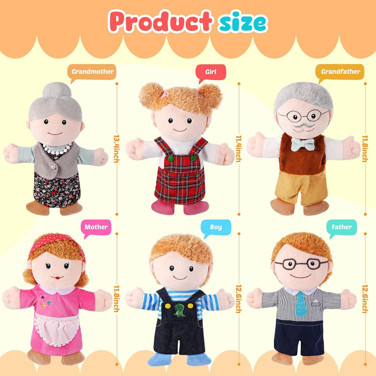 6 Pcs Family Hand Puppets 12 Inch Grandparents, Mom & Dad - 6 Family D - image 2