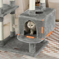 73 inches Large Cat Tree for Indoor Cats, Tall Cat Tower with Sisal Scratching Posts and Pads, Padded Plush Perch, Cozy Basket, Plush Condo for Large Cats (Grey)