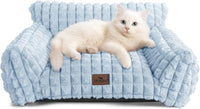 Cat Couch Bed with Fluffy Faux Rabbit Fur for Indoor Cats - Light Blue / Small: 24"L x 18"W x 10"Th