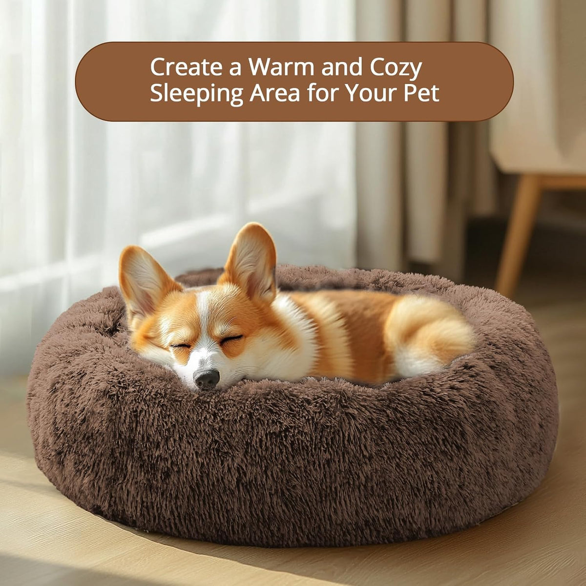 JOLLYVOGUE Small Dog Bed, Calming Dog Beds for Small Dogs & Indoor Cats - 20 Inches Donut Washable - Coffee / 45.0"L x 45.0"W x 10.0"Th - image 4