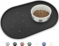 Dog Food Mat Spill-Proof Silicone Dog Bowl Mat Raised Edge Pet - Black / 19"L x 12"W