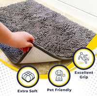 Muddy Mat® Shown on TV – Super Absorbent Microfiber Dog Door Mat for Muddy Paws, Non-Slip Washable Pet Rug, Quick Dry Chenille Entryway Carpet, Machine Washable Indoor Outdoor mat, Grey 60"x24"