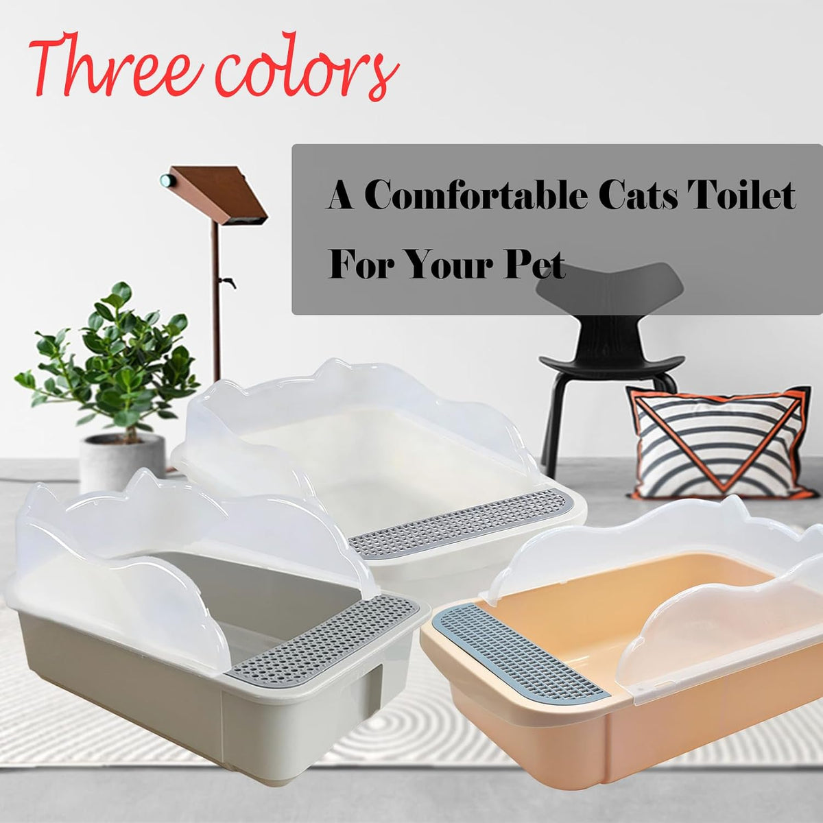 Open Cat Litter Box with High Side - 【Color：White】 - image 4