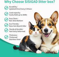 XL Cat Litter Box,24" Stainless Steel Litter Box,Large Big Cats,Extra Large Kitty 17" High Wall Sides Enclosure,Non-Sticky Easy Cleaning,Include Litter Scoop