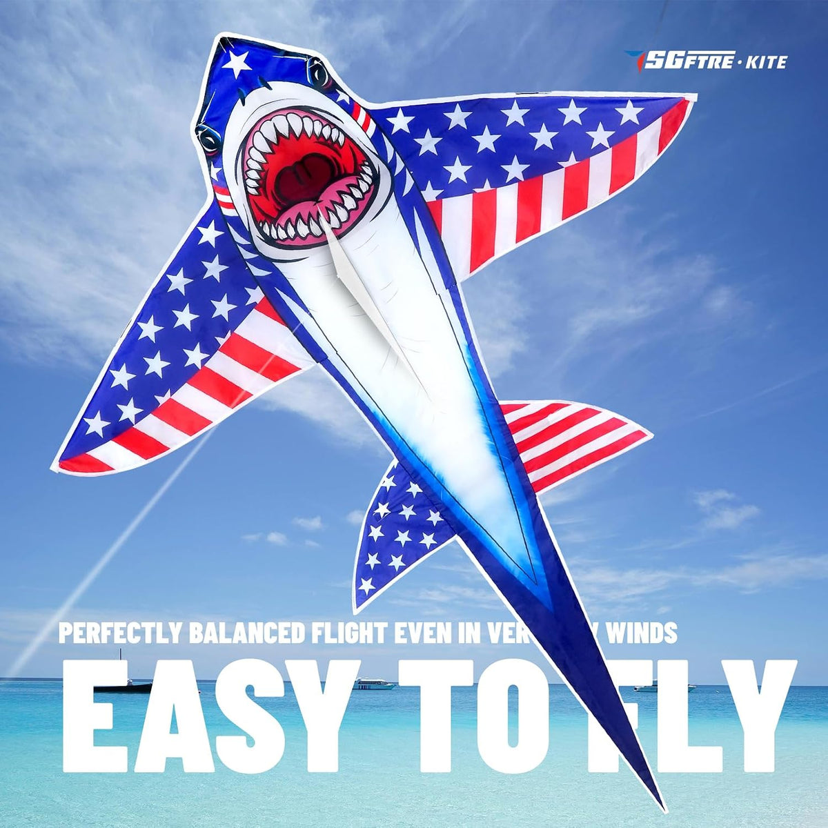 SGftre Complete Kite with Handle, Line & Accessories - 1 / Flag shark - image 3