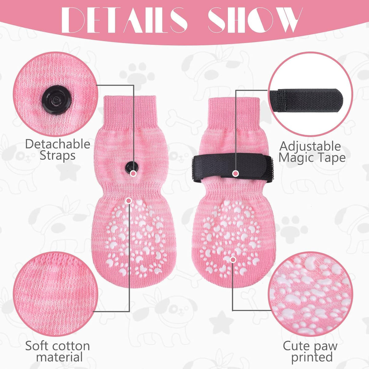 Anti Slip Dog Socks to Prevent Licking Paws - XX-Small (4 Count) / Pink