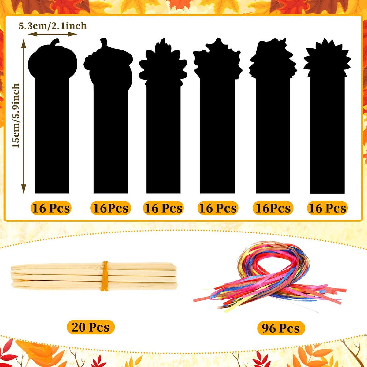 AUGSUN fall rainbow scratch art bookmarks with pumpkin and leaf designs - view 20