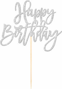 ZHUOWEISM 1 PCS Gold Happy Birthday & Anniversary Cake Topper – Fun for Kids & Family - Silver - image 3