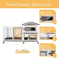 57" L Rabbit Hutch Indoor Outdoor 2 Story Large Bunny Hutch with Run Guinea Pig Cage Wooden Rabbit Cage with Removable 3 Pull Out Trays Pet House for Small-Medium Animals