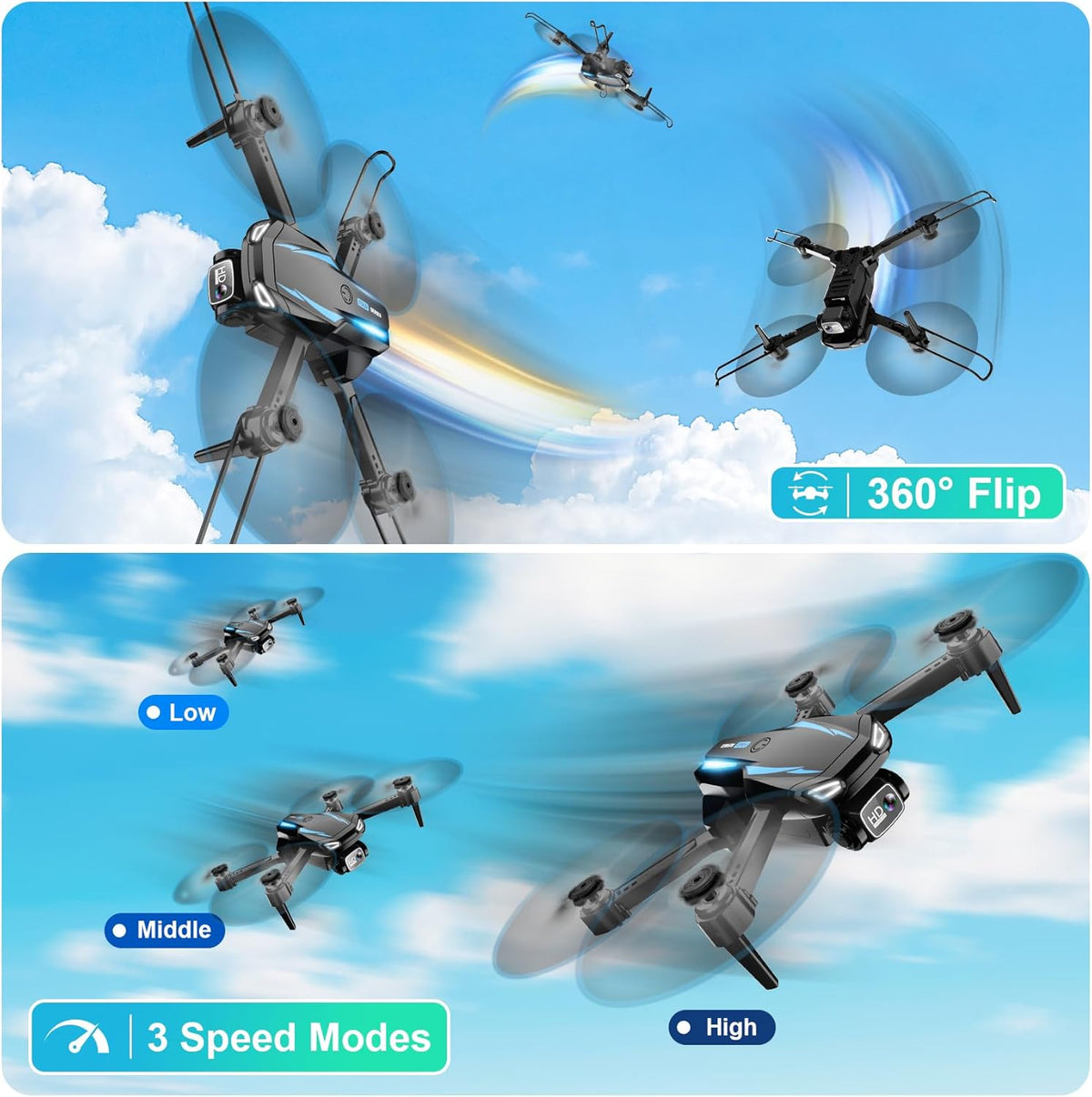 Drone with 1080P Camera, Foldable Remote Control Quadcopter for Adults Beginners, Mini Drone - Black Blue - image 4