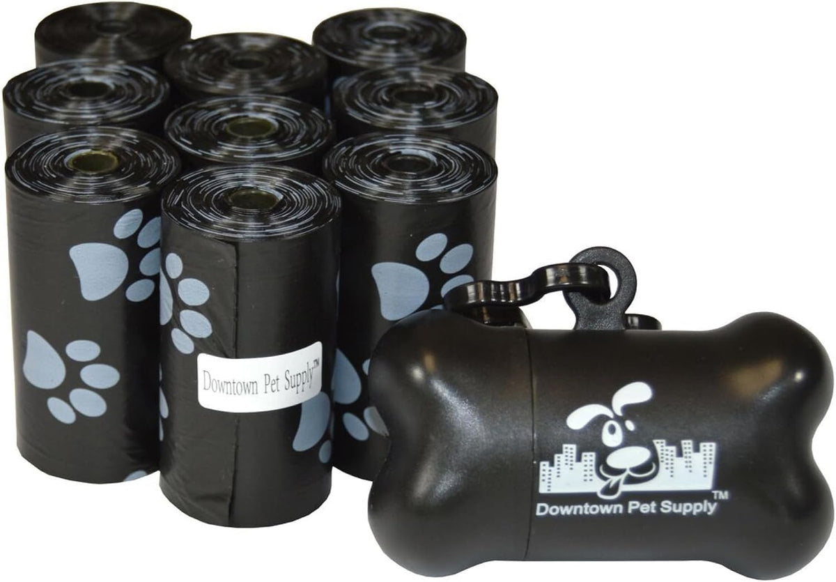 Downtown Pet Supply Poop Bags for Dogs with Dispenser - 180 Count (Pack of 1) / Black with Paw Prints