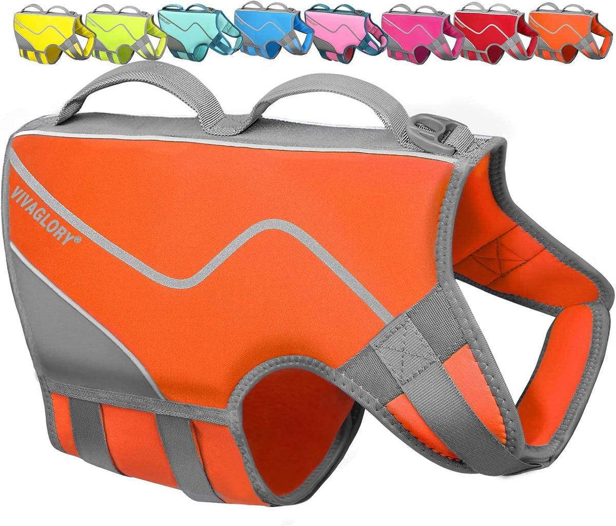 VIVAGLORY Dog Life Vest Neoprene Dog Swim Vest, M - Rising Orange / L: 26-29in (Ribcage Girth)