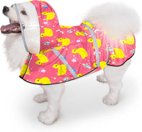 Dog Raincoat, Adjustable Rain Jacket with Hooded Double Layer for Large Medium Small Dogs Puppies - Duck Pink / Small