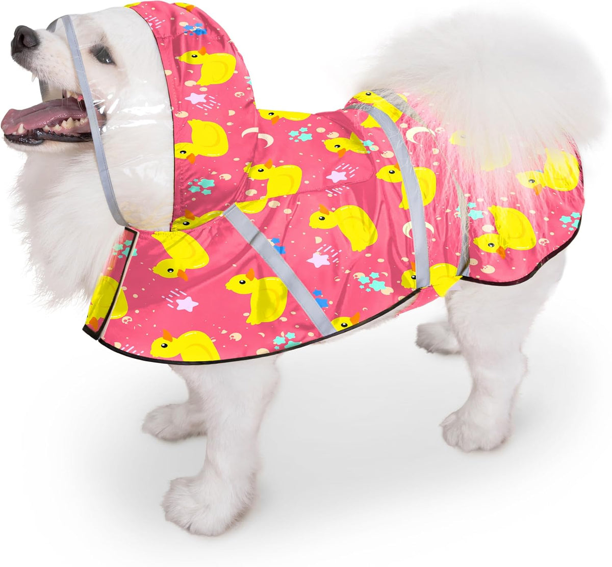 Dog Raincoat, Adjustable Rain Jacket with Hooded Double Layer for Large Medium Small Dogs Puppies - Duck Pink / Small