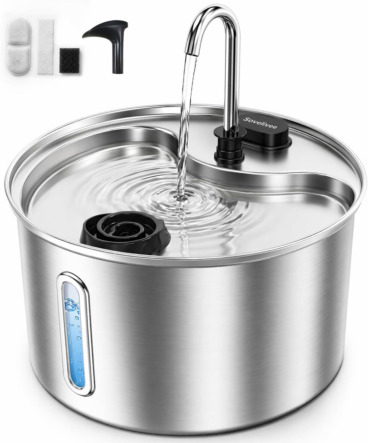 Cat Water Fountain, LED Water Level Window - 1 Filters
