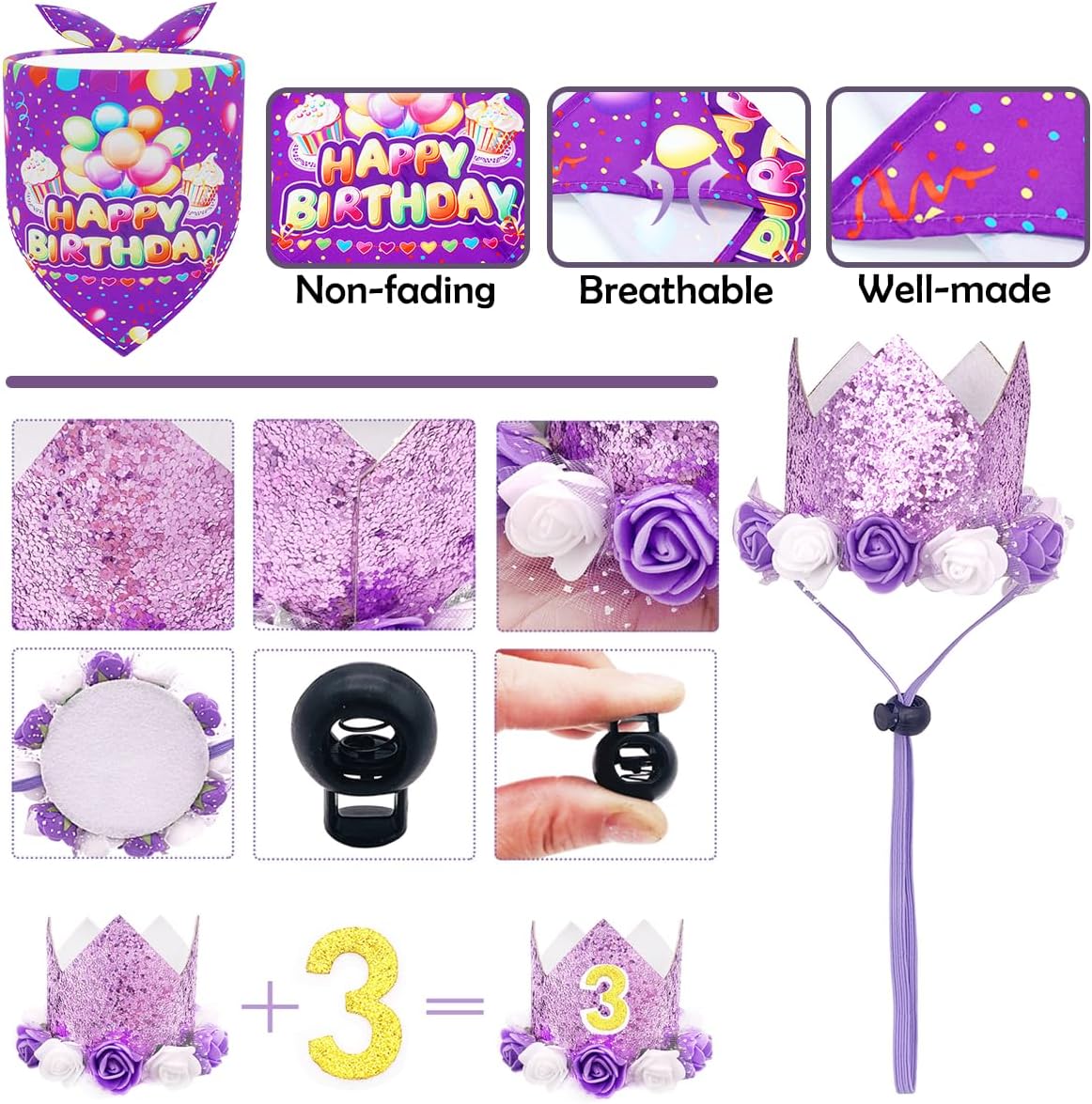 PET SHOW Pink Crown Dog Birthday Party Hat for Girls Reusable - Lavender Birthday Kit - image 3