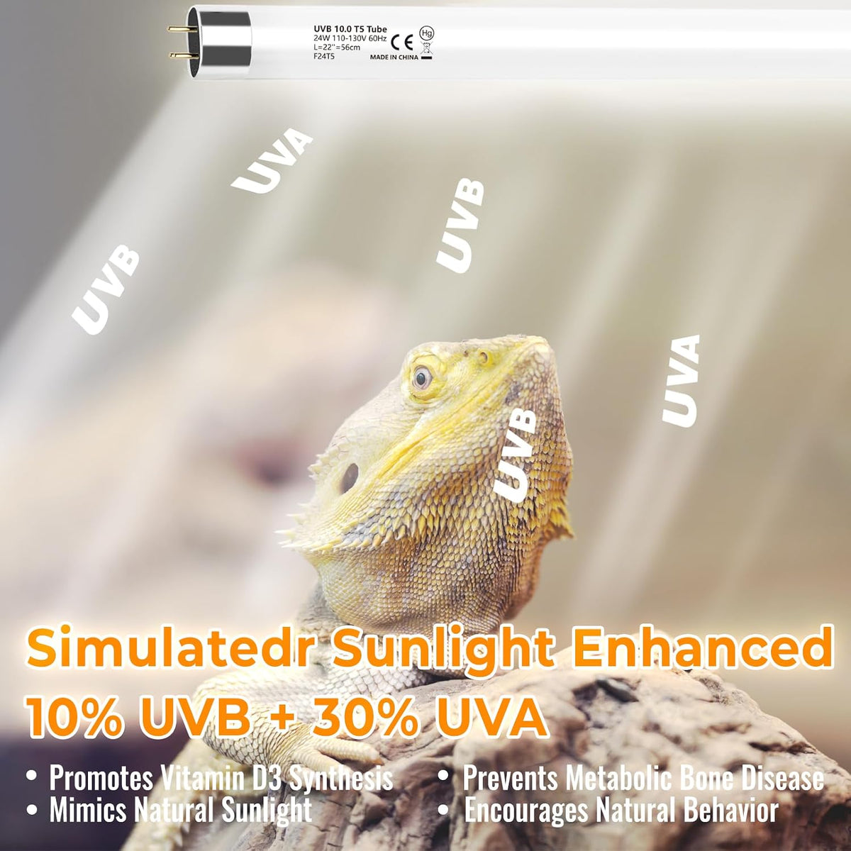 8W T5 10.0 UVB Reptile Light Fixture 12" - Bulb White / 24W 22 Inch - image 3