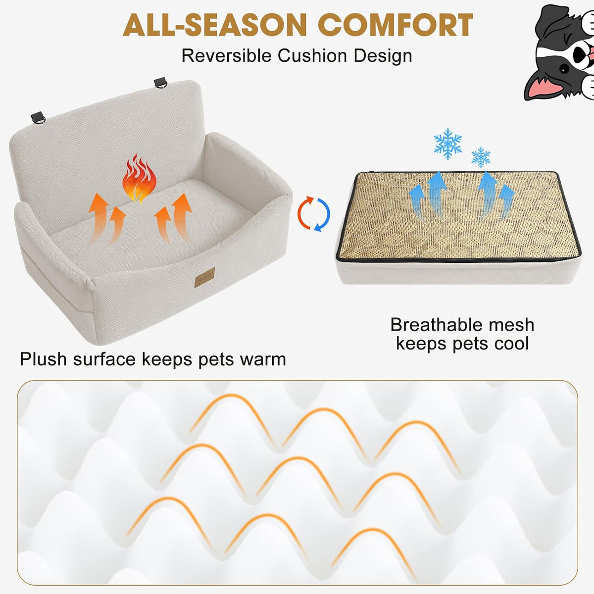 JOEJOY Dog Car Seats for Small Medium Dogs Under 35lbs - Beige / Large - image 2