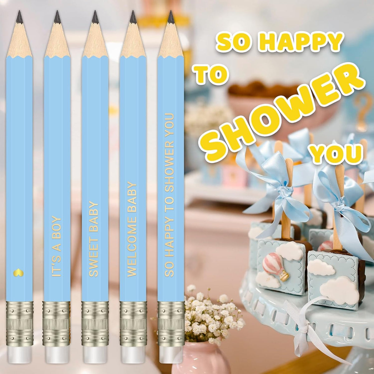 Baby Shower Pencils for Party Games, Neutral - Blue - Sweet Baby - image 4