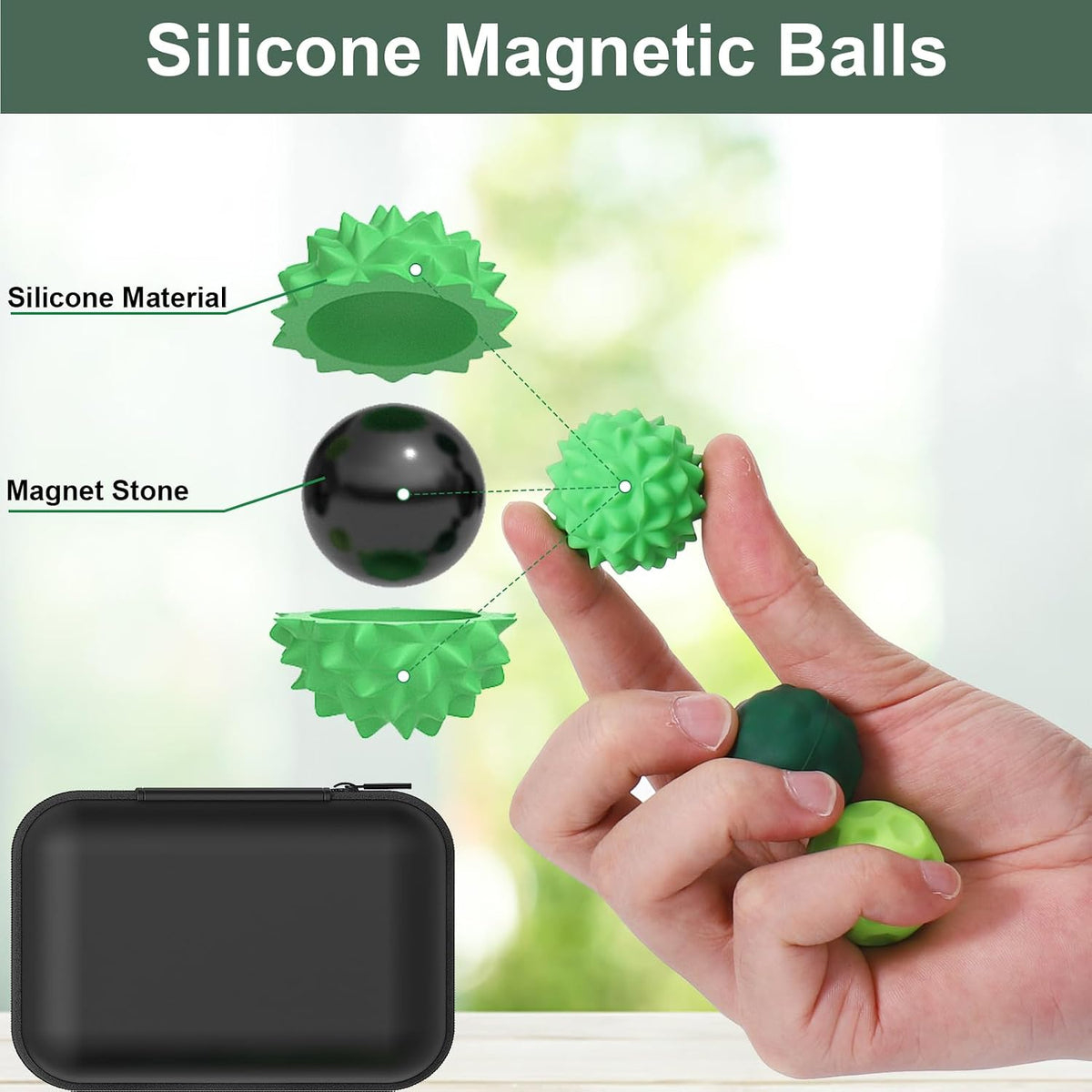 BUSOHA Silicone Magnetic Fidget Balls - Green+blue / 1.2 Inch - image 3