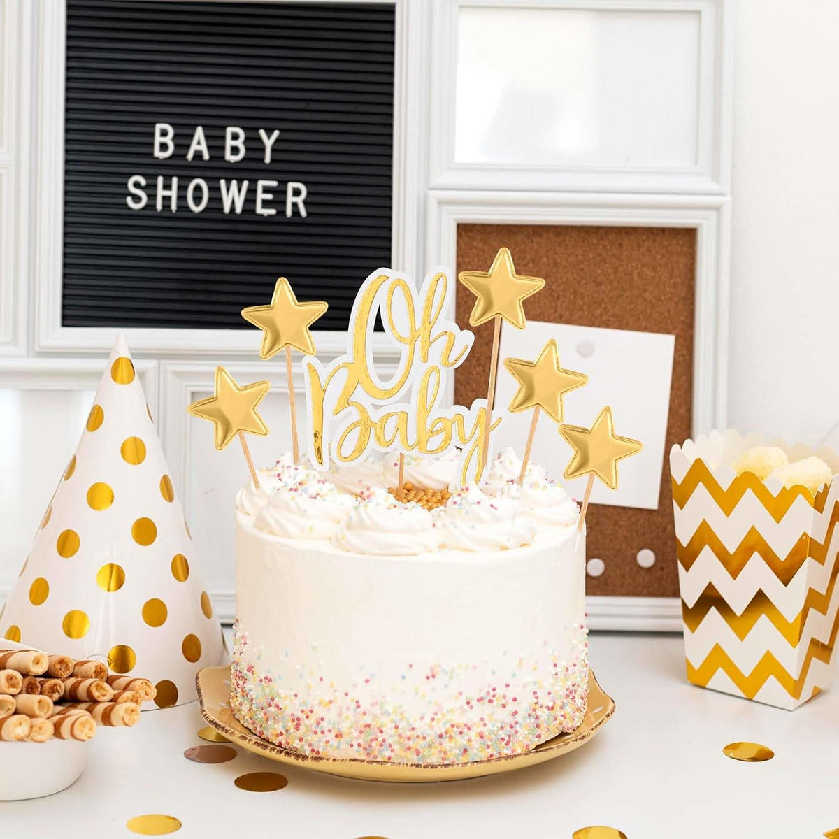 Thinp 50 gold star cupcake toppers on wooden sticks - view 4