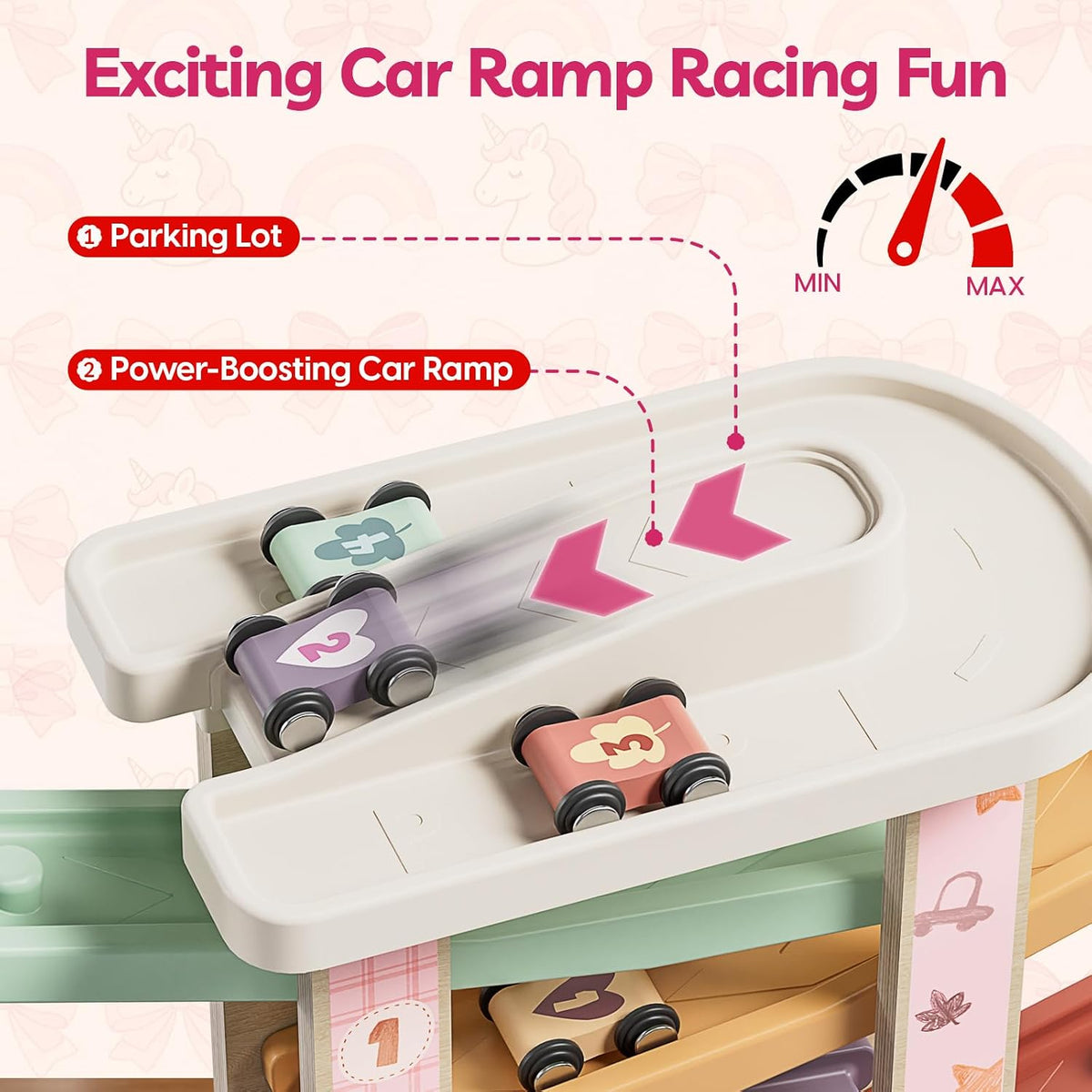 TOP BRIGHT wooden toddler car ramp race track with rooftop parking lot and 4 colorful cars - view 10
