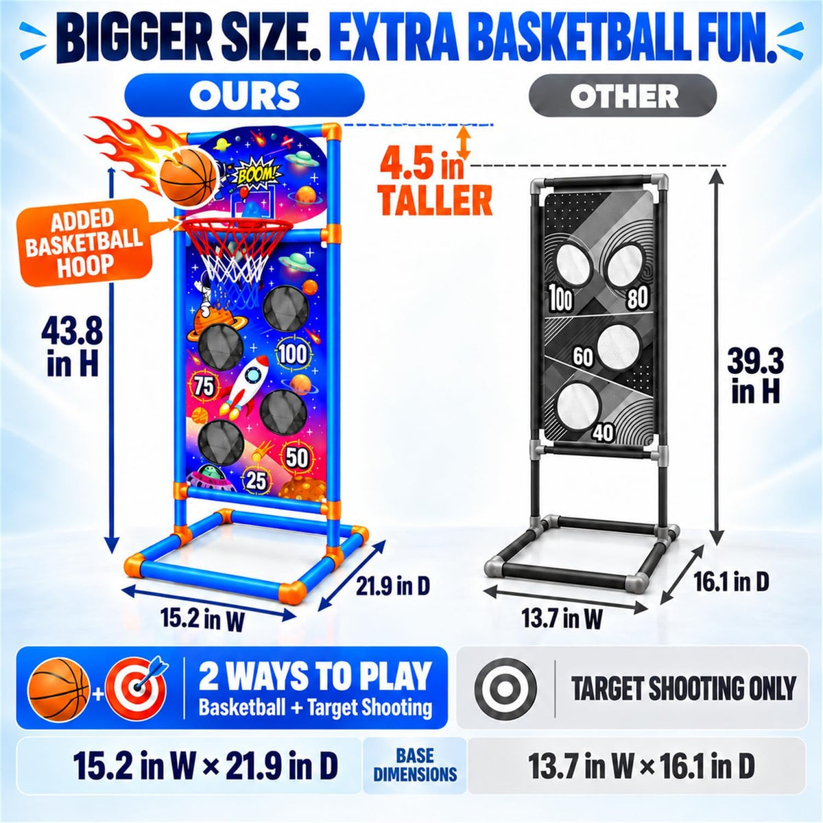 EagleStone space shooting target game with 2 air guns, foam balls and basketball hoop - view 4