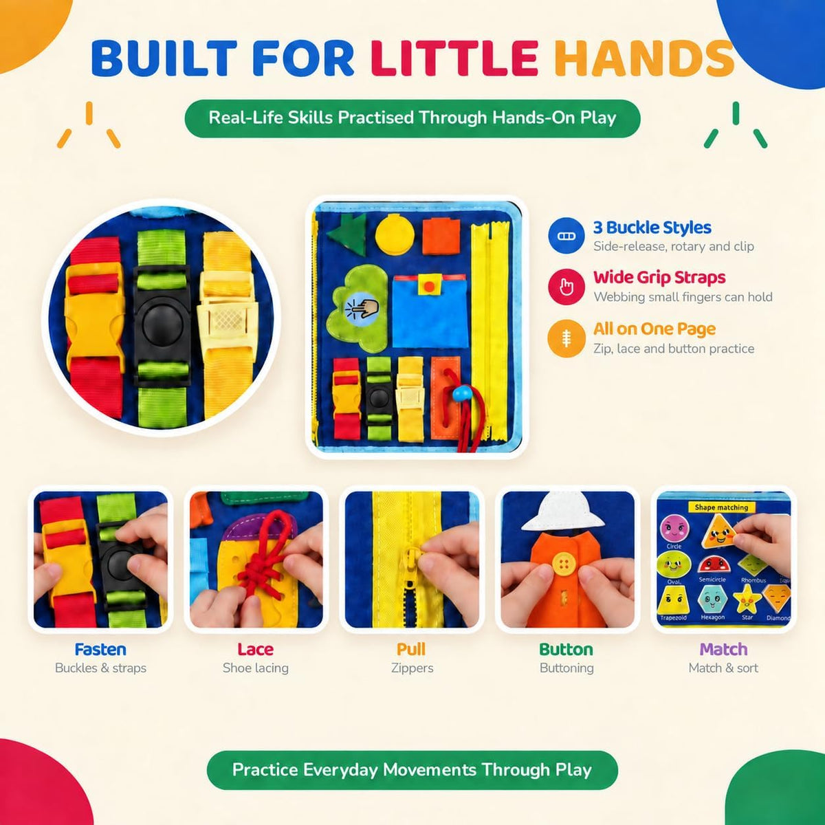 Urban Toys Montessori busy book with felt pages, zippers and buckles - view 7