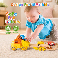 Wanborns car carrier truck toy in yellow with 6 wooden cars and fold-out 30in slide - view 3