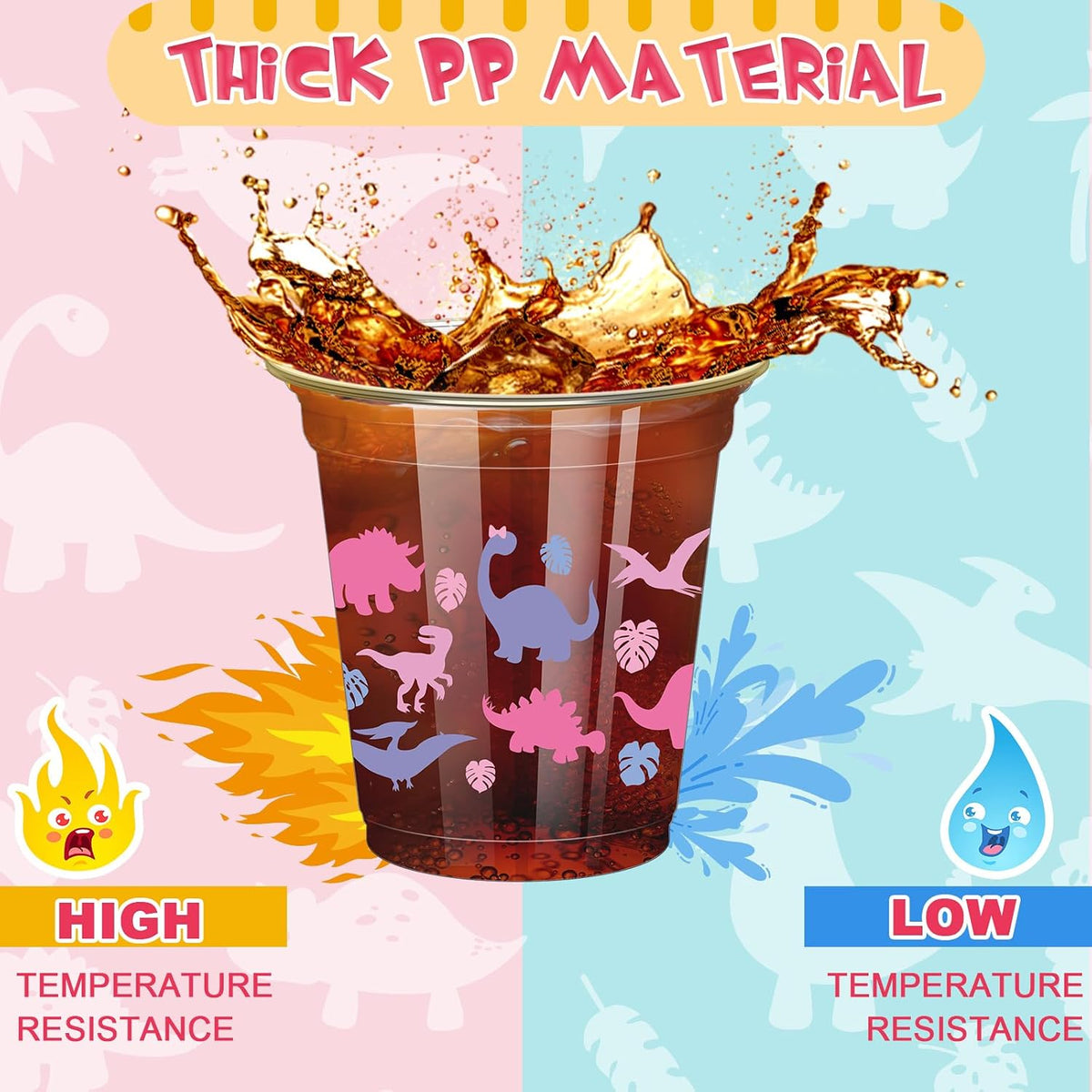 50 Pcs 12 oz Dinosaur Cups Dinosaur Birthday Decorations – Fun for Kids & Family - Pink / Dinosaur - image 3