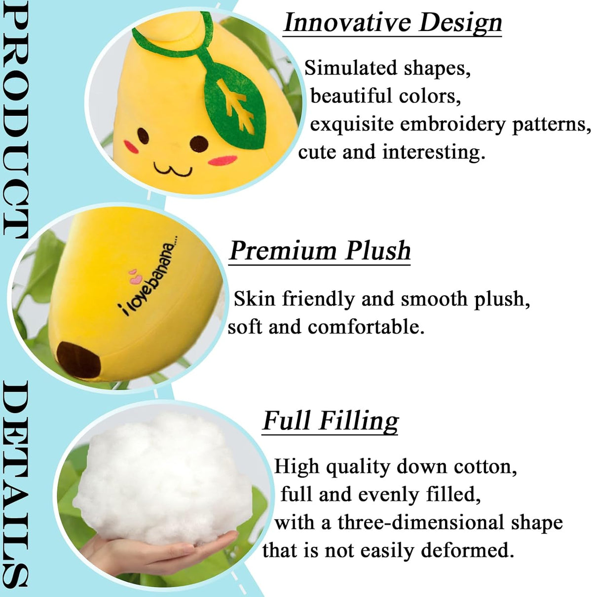 zhidiloveyou Banana Plush Pillow Stuffed Banana Plush Cute Fruit Toy - 27.5 INCH - image 3
