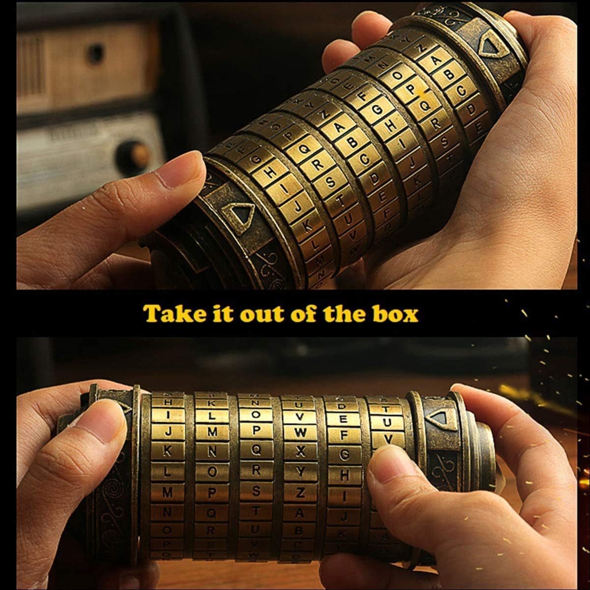 Cryptex Da Vinci Code Mini Cryptex Lock Puzzle Boxes with Hidden - Brass