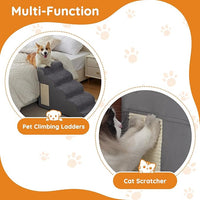 Pet Stairs, Dog Stairs for Small Dogs, Dogs Steps, 3-Step Curved Dog Ramp for Bed, Couch, Sofa, Car and Chairs, Non-Slip Bottom Design, Cat Scratching Board, High Density Foam Portable Pet Step, Grey