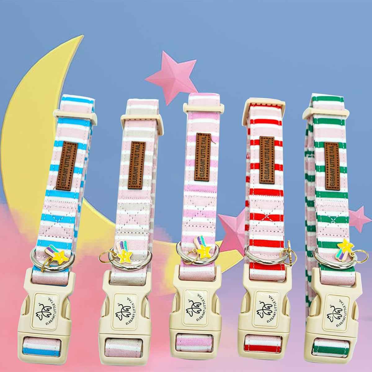 Elegant little tail Dog Collar - Pink&Blue Strip / X-Small (Pack of 1) - image 4