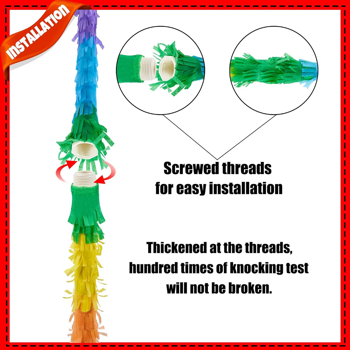 PCFING 30 inch rainbow piñata stick kit with blindfold and rope - view 12