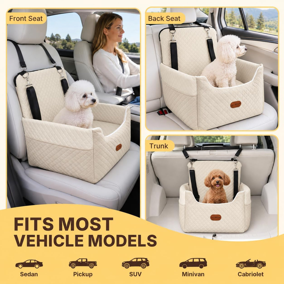ALL GOOD PET SUPPLIES Dog Car Seat for Small/Medium Dogs Under – Essentials for Dogs - Ivory White - image 4