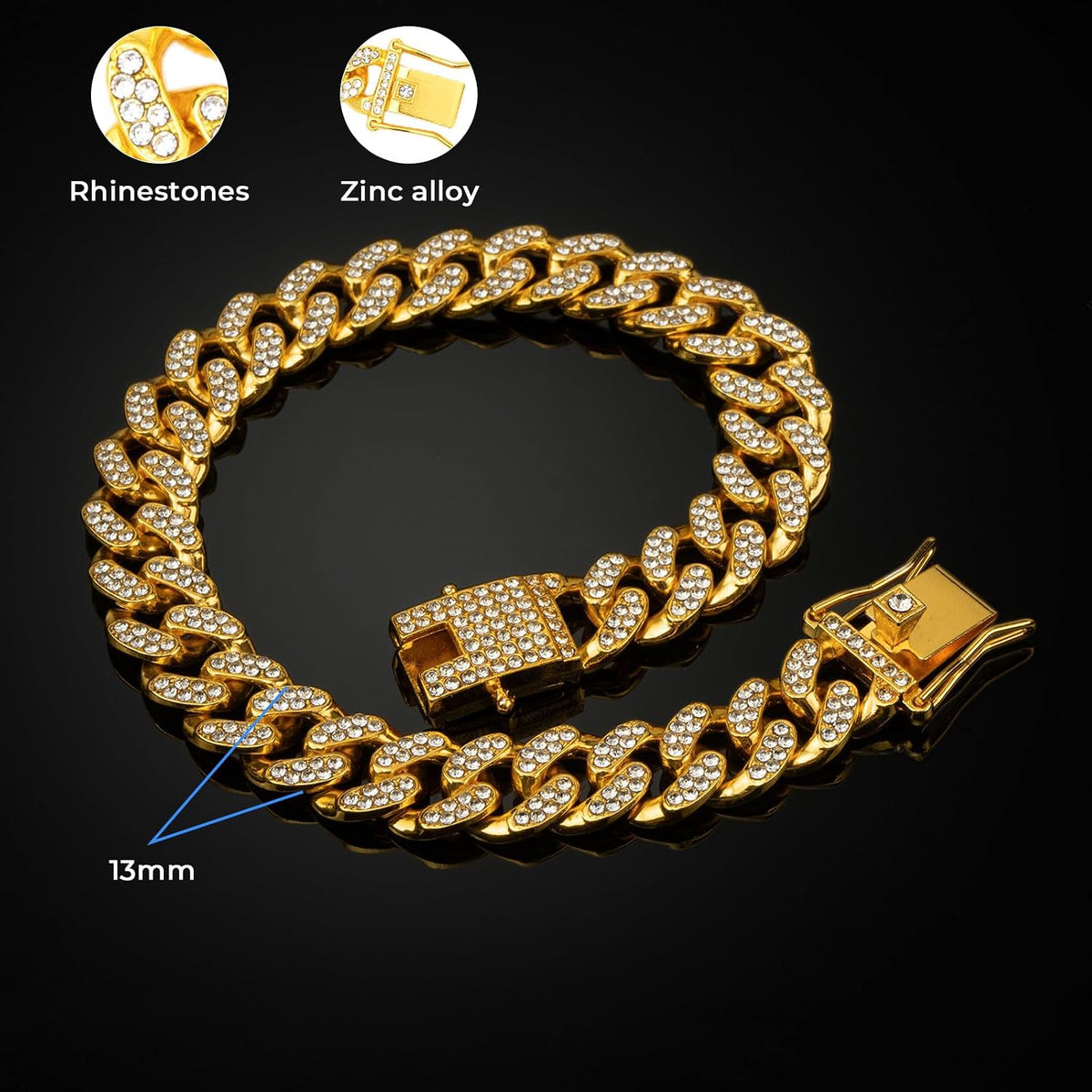 Gold Dog Chain Diamond Gold Chain Dog Collar Walking Metal - Gold / 14inch - image 4
