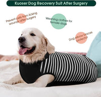 Kuoser Dog Recovery Suit, Anti Licking Dogs Rear Leg Sleeve, Abdominal Dog Surgical Suit with Pants Cover Protect Wounds, Dogs Elbow Protector Soft Pet Surgery Onesie Cone Alternative, Black 2XL