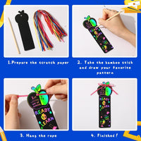 JUNEBRUSHS rainbow scratch art bookmarks with bamboo scratch sticks and colored satin ropes - view 11