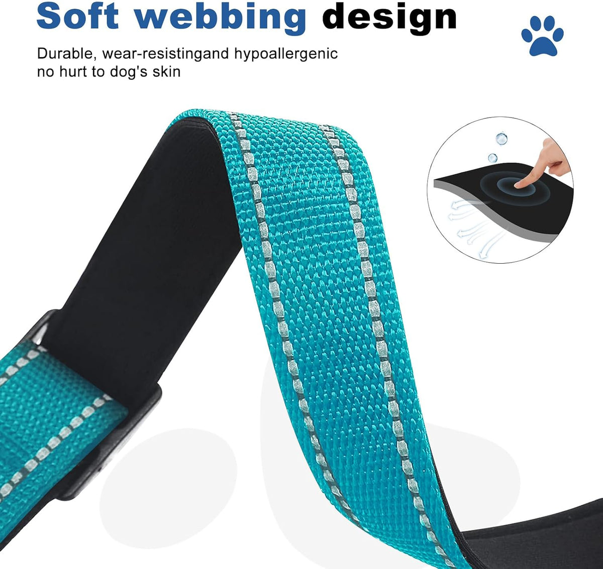 Reflective Martingale Dog Collars. Dog Collar with Quick Release - S:1" Wide for 12.5"-15.5" Neck / Azure Blue - image 3