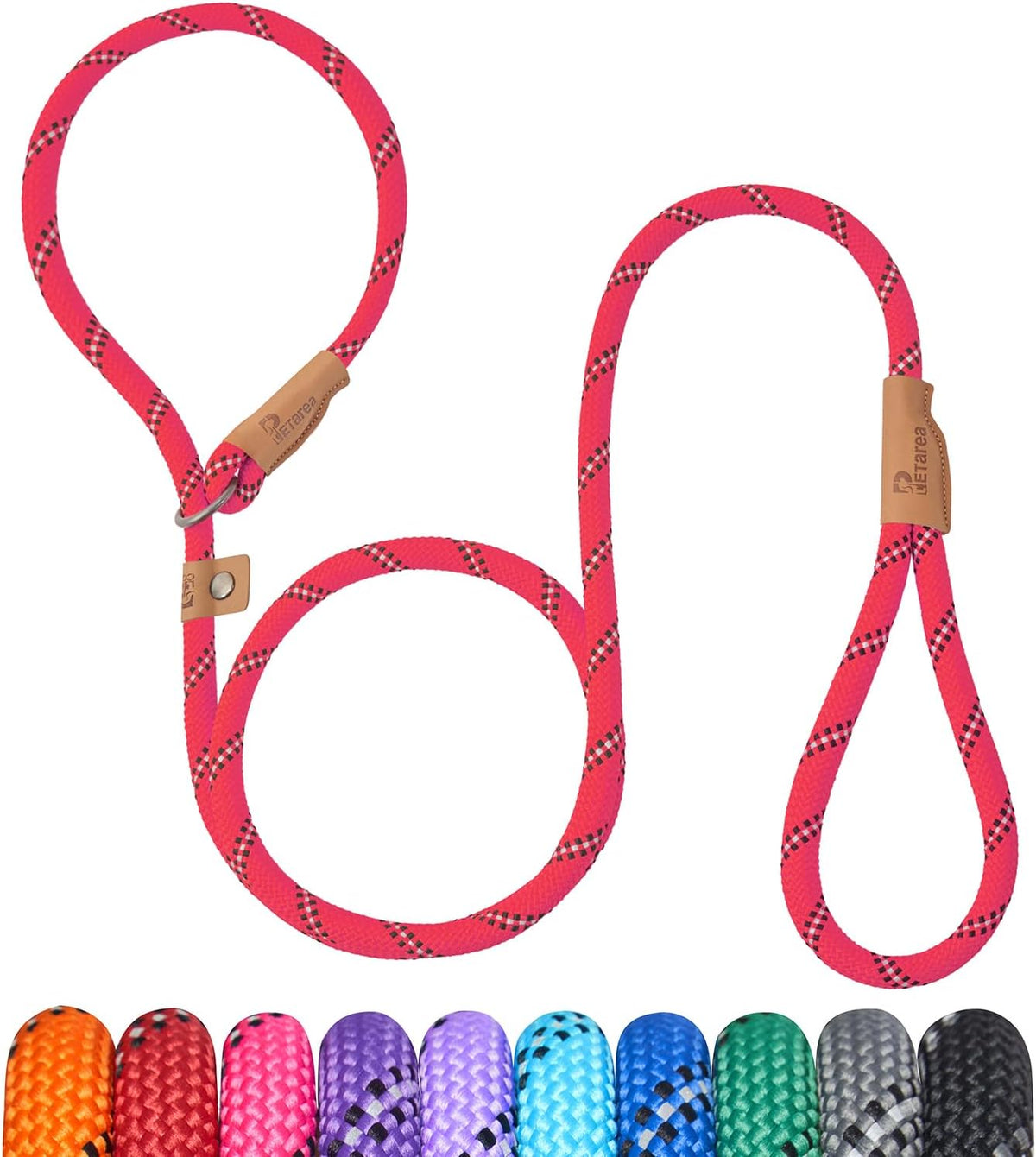 5 FT Slip Lead Dog Leash, Heavy Duty Rope Leash for Small Medium Large Dogs, No Pull Training Lead - Large(1/2") / Red Stripe