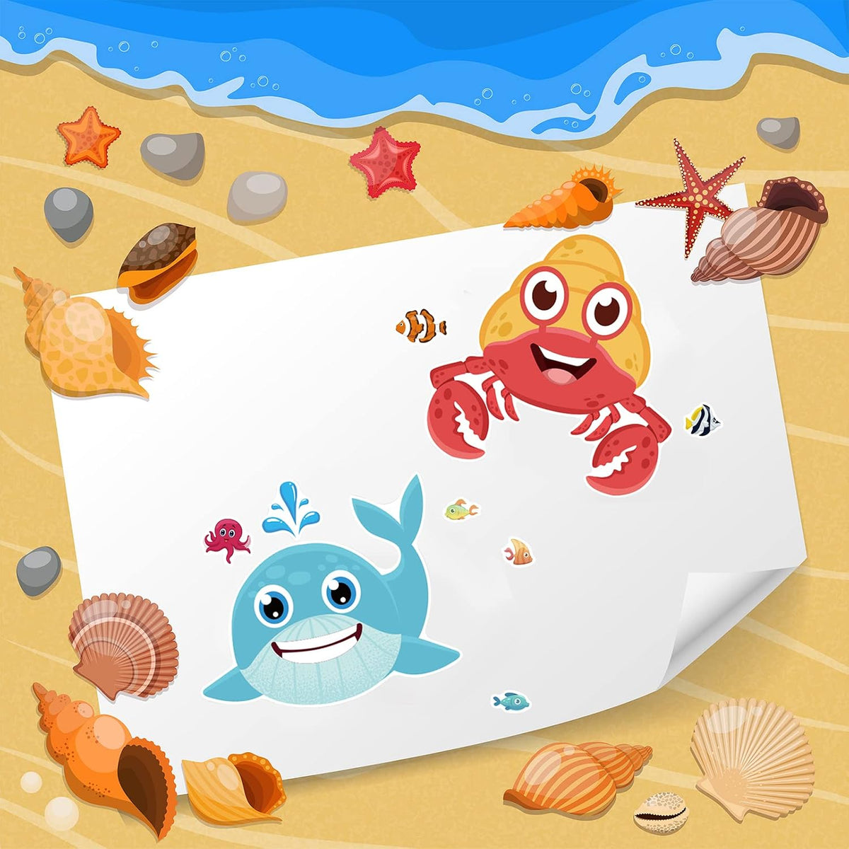 24 Sheets Make a Face Stickers for Kids Toddlers Party Favors Crafts – Fun for Kids & Family - Sea Animals - image 3